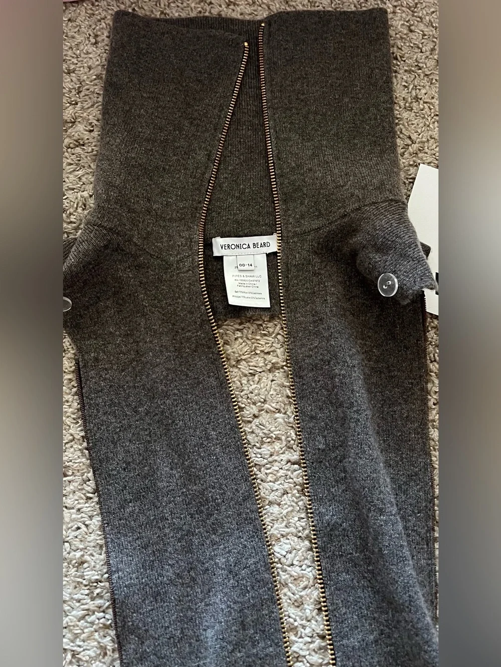 Veronica Beard Double-Breasted Long Trench Coat in Taupe Brown - Picture 12 of 15